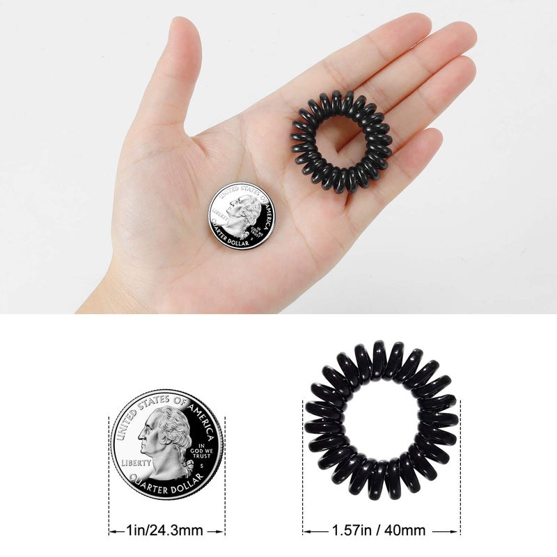 TailaiMei 30 Pcs Spiral Hair Ties, No Crease Coil Phone Cord Hair Ties for Thick Hair - Women Ponytail Holder Elastics(Black&Transparent) - Image 3